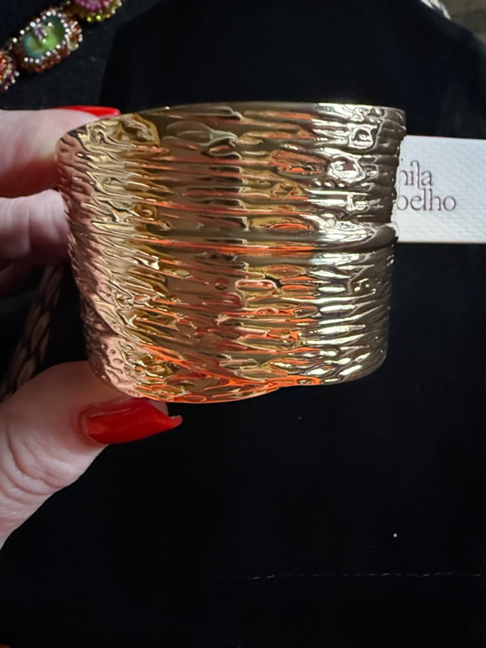 Camila Coehlo gold hammered wide cuff NWT